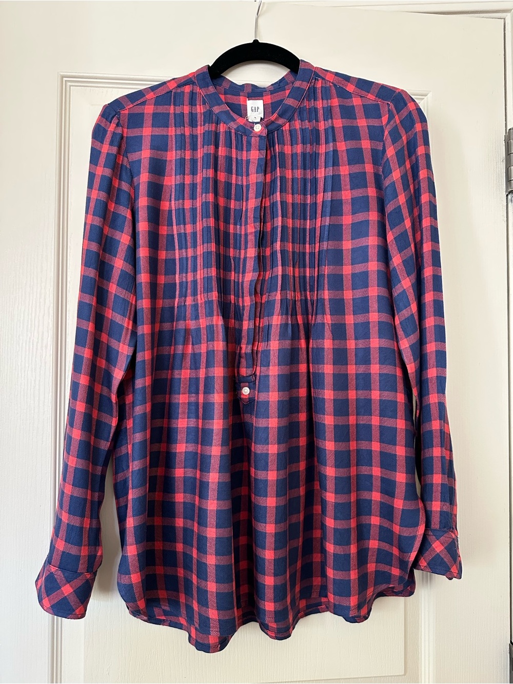 GAP Navy & Red Plaid Button-Front Tunic Popover Shirt, Size M